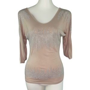 INC International Concepts Taupe Silver Studded Cold Shoulder Blouse Women's XS